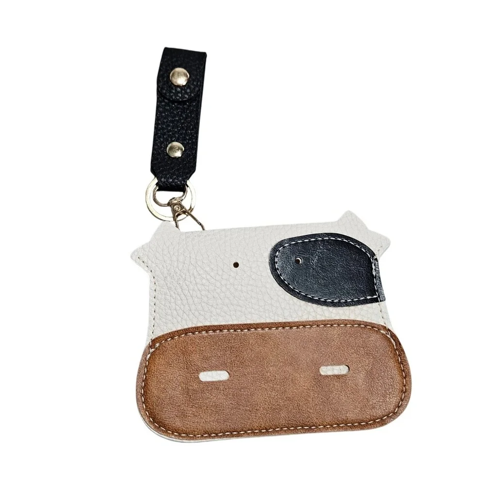 Cow Coin Purse Keychain Womens Small White Brown Black Vegan Leather Farmhouse